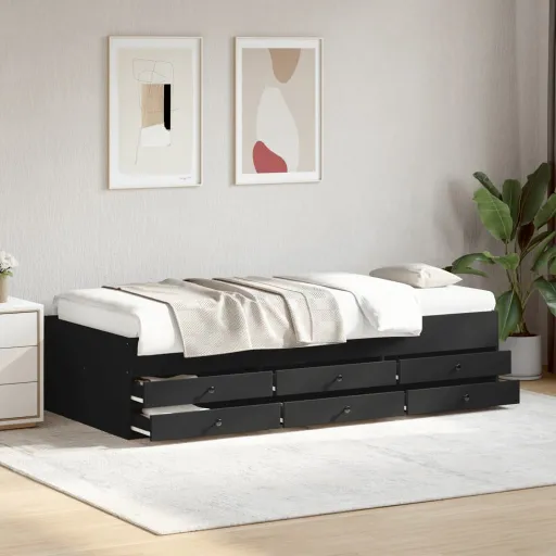 Sofá-Cama com Gavetas Sem Colchão 100x200 cm Preto