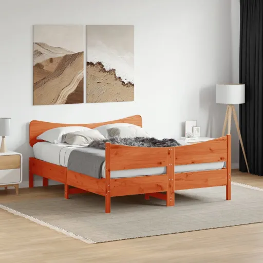 Cama Sem Colchão 160x200 cm Madeira Pinho Maciço Castanho-Mel