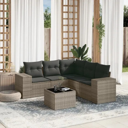 Conjunto Sofás de Jardim com Almofadões Vime Cinzento (6 pcs)