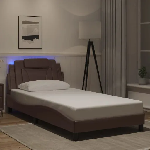 Estrutura de Cama Viana com LED Sem Colchão 100x200cm Castanho