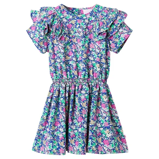 Vestido de Manga com Folhos para Criança Azul-Cobalto 128