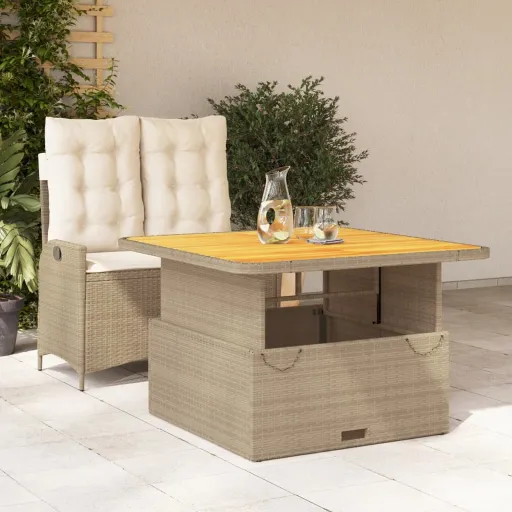 Conjunto de Jantar p/ Jardim com Almofadões Vime PE Bege (2 pcs)