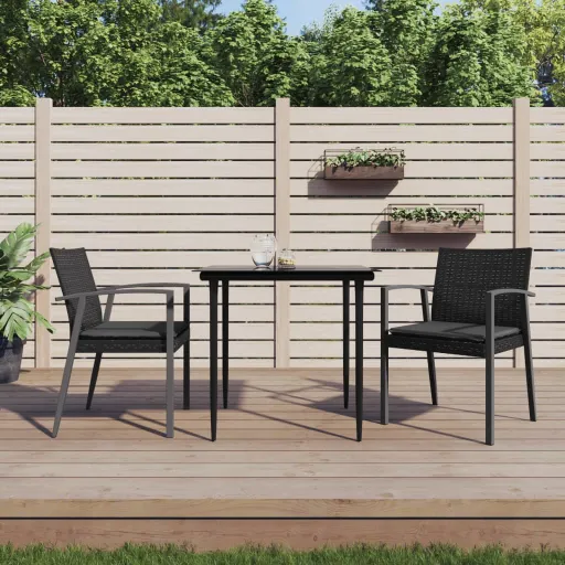 Conjunto de Jantar p/ Jardim c/ Almofadões Vime PE e Aço (3 pcs)