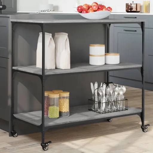 Carrinho Cozinha 102x50x95 cm Derivados Madeira Cinza Sonoma