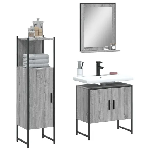 Conjunto Móveis WC Derivados de Madeira Cinzento Sonoma (3 pcs)