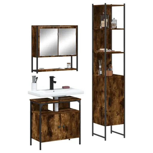 Conjunto de Móveis WC Madeira Processada Carvalho Fumado (3 pcs)