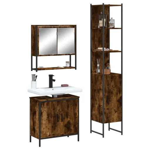 Conjunto de Móveis WC Madeira Processada Carvalho Fumado (3 pcs)