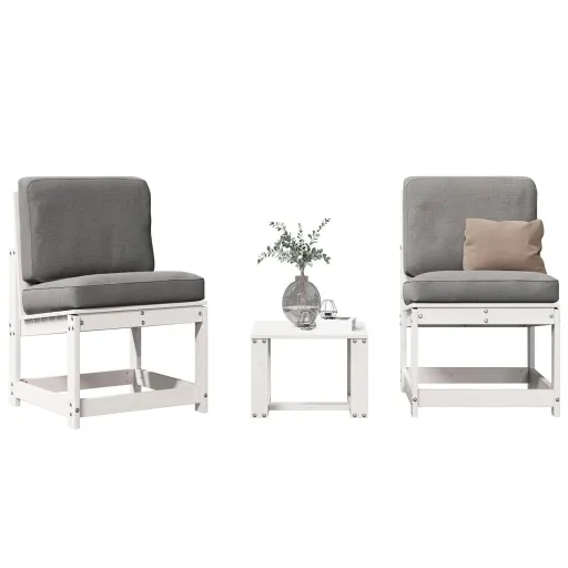 Conjunto Lounge de Jardim Madeira de Pinho Maciça Branco (3 pcs)
