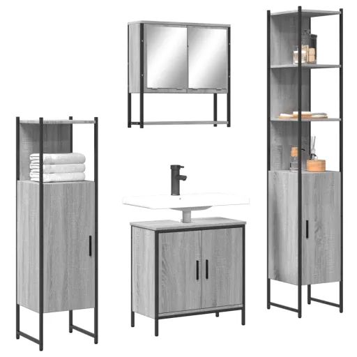 Conjunto Móveis Casa de Banho Madeira Proc. Cinza Sonoma (4 pcs)