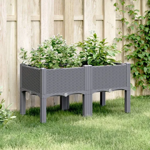 Vaso/Floreira de Jardim c/ Pernas 80x40x42 cm PP Cinzento Azul