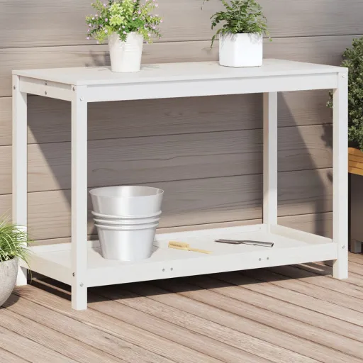 Mesa Jardinagem c/ Prateleira 108x50x75 cm Pinho Maciço Branco