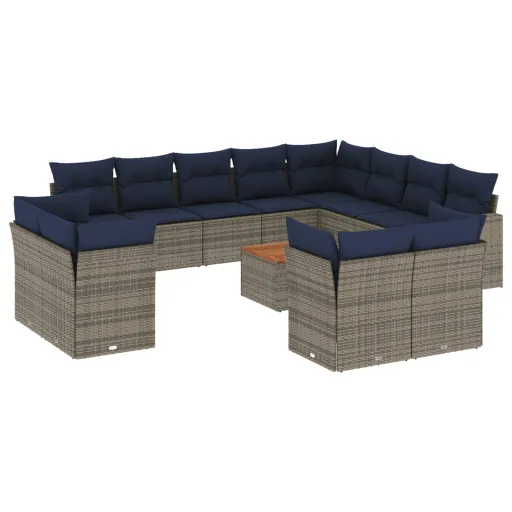 Conjunto Sofás p/ Jardim c/ Almofadões Vime PE Cinzento (13 pcs)