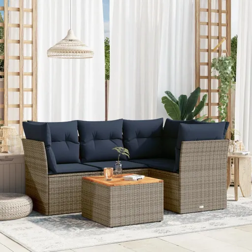 Conjunto Sofás p/ Jardim c/ Almofadões Vime PE Cinzento (5 pcs)