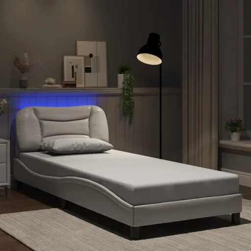 Estrutura de Cama com LED Sem Colchão Hvar 80x200cm Branco