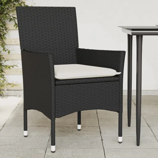 Cadeiras de Jardim com Almofadões   Vime PE Preto (2 pcs)
