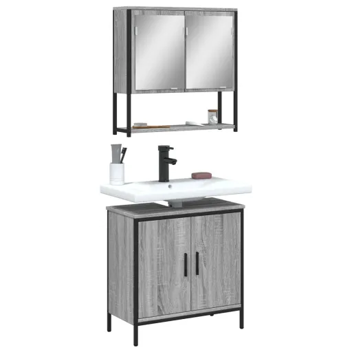 Conjunto Móveis WC Derivados de Madeira Sonoma Cinza (2 pcs)