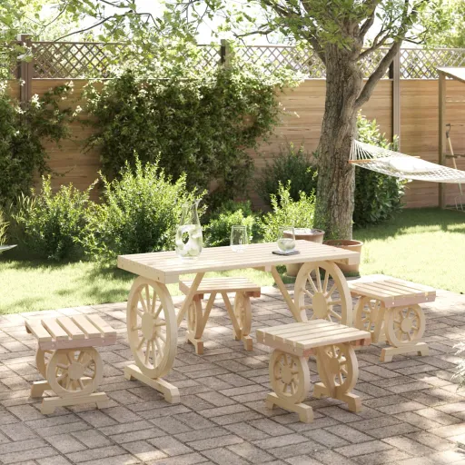 Conjunto de Jantar p/ Jardim Madeira de Abeto Maciça (5 pcs)