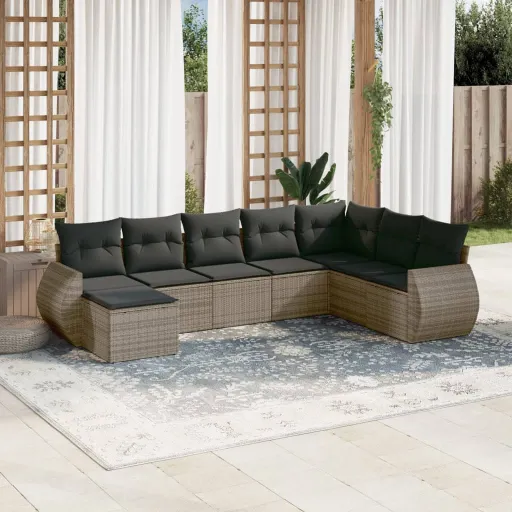 Conjunto Sofás de Jardim c/ Almofadões Vime PE Cinzento (8 pcs)