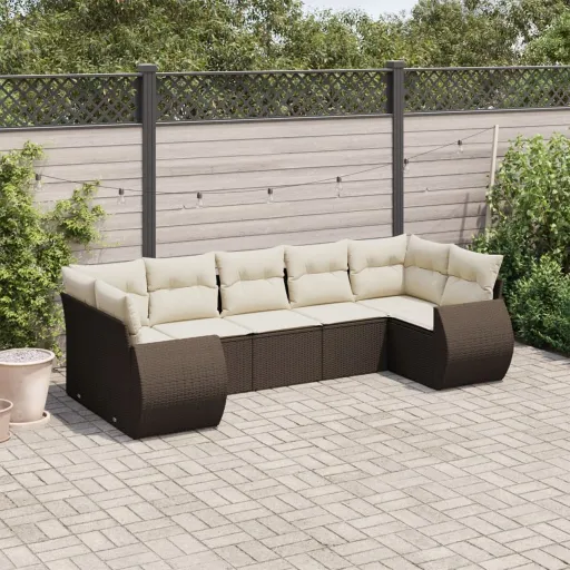 Conjunto de Sofás Jardim c/ Almofadões Vime PE Castanho (7 pcs)