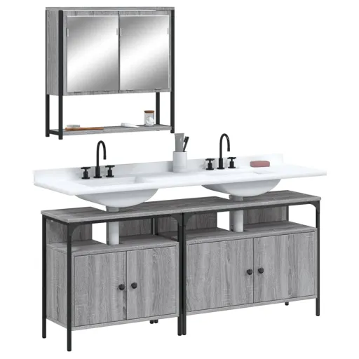 Conjunto Móveis Casa de Banho Madeira Proc. Cinza Sonoma (3 pcs)