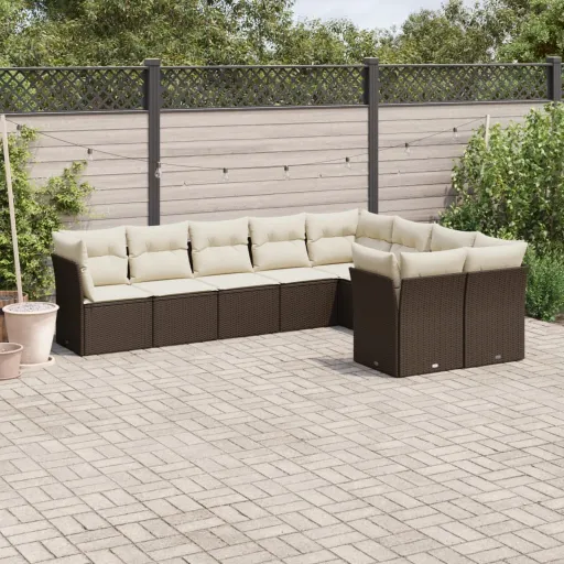 Conjunto Sofás p/ Jardim c/ Almofadões Vime PE Castanho (9 pcs)