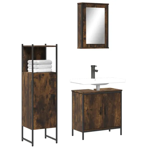 Conjunto de Móveis WC Madeira Processada Carvalho Fumado (3 pcs)