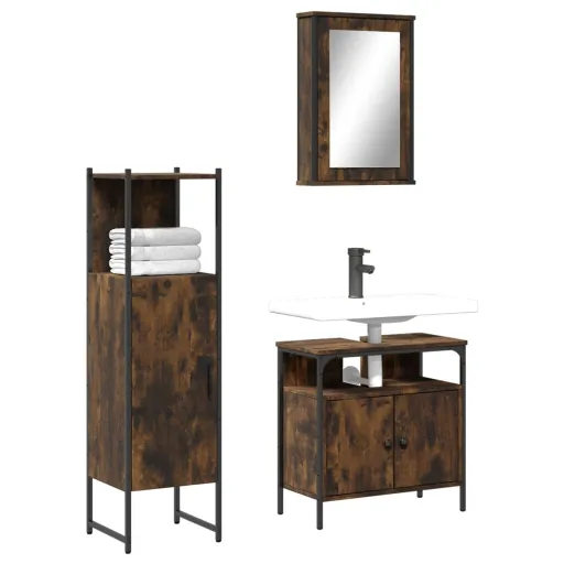 Conjunto de Móveis WC Madeira Processada Carvalho Fumado (3 pcs)