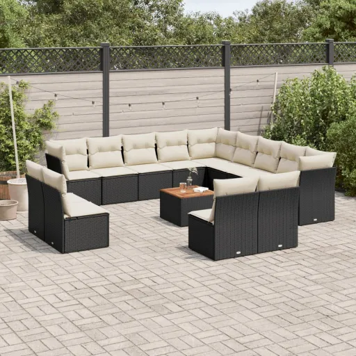 Conjunto de Sofás p/ Jardim c/ Almofadões Vime PE Preto (14 pcs)