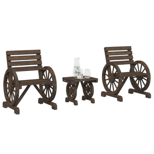 Conjunto Lounge de Jardim Madeira de Abeto Maciça (3 pcs)