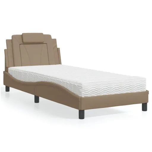Cama Viana com Colchão 90x200 cm Couro Artificial Cor Cappuccino