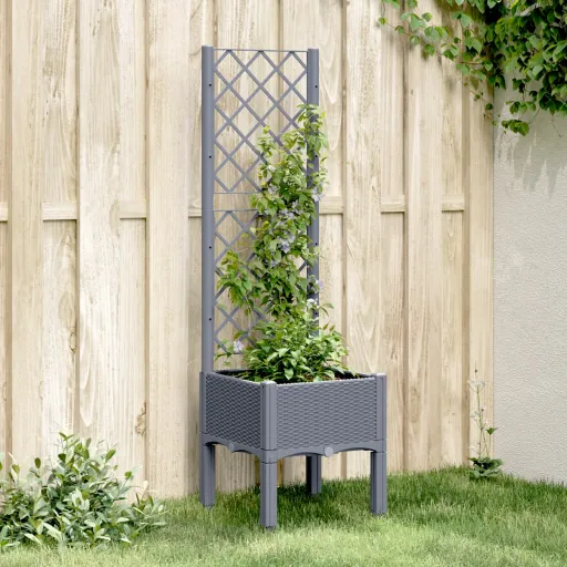 Vaso/Floreira de Jardim c/ Treliça 40x40x142 cm PP Cinzento Azul