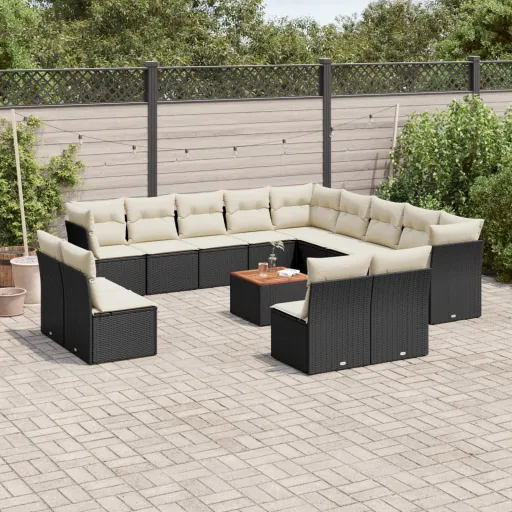 Conjunto de Sofás p/ Jardim c/ Almofadões Vime PE Preto (14 pcs)