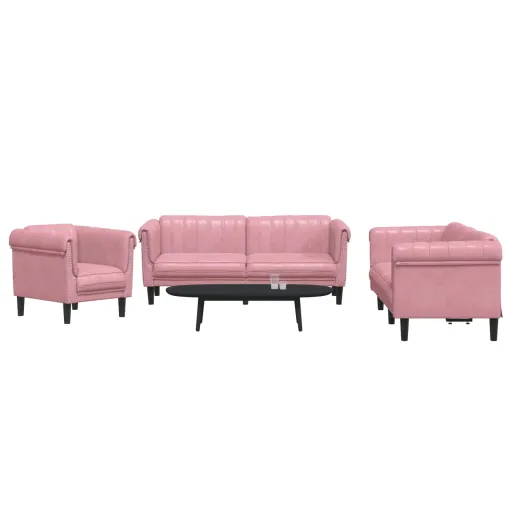 Conjunto de Sofás Veludo Rosa (3 pcs)