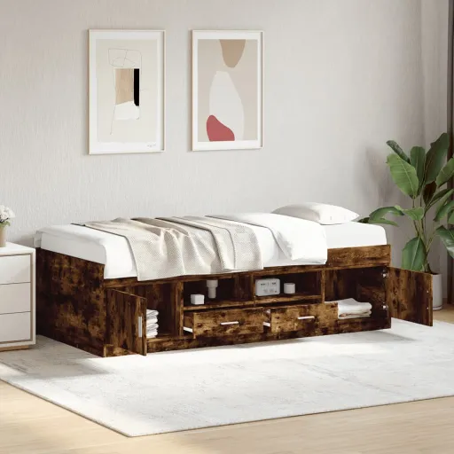 Sofá-Cama com Gavetas Sem Colchão 100x200 cm Carvalho Fumado