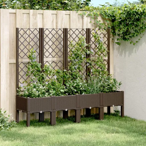 Vaso/Floreira de Jardim c/ Treliça 160x40x142 cm PP Castanho
