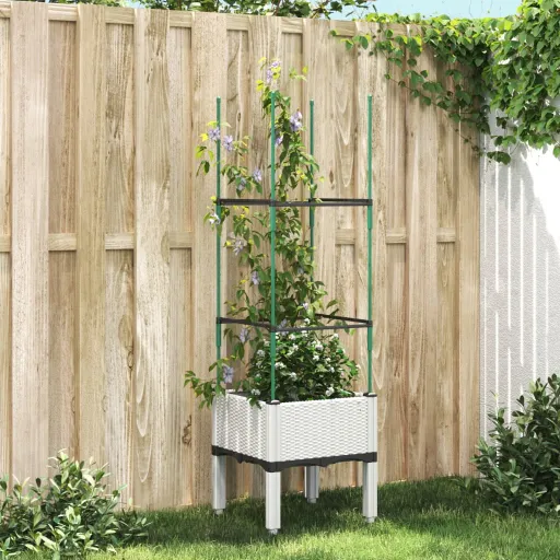 Vaso/Floreira de Jardim c/ Treliça 40x40x142,5 cm PP Branco