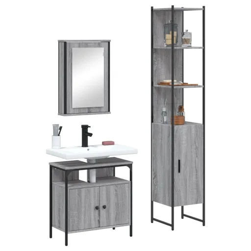 Conjunto Móveis Casa de Banho Madeira Proc. Cinza Sonoma (3 pcs)