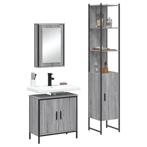 Conjunto Móveis Casa de Banho Madeira Proc. Cinza Sonoma (3 pcs)