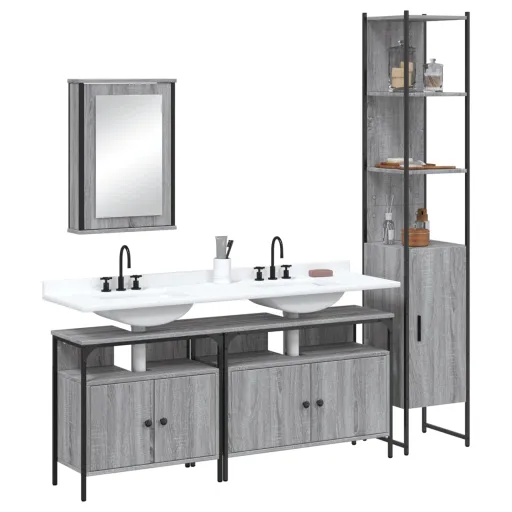 Conjunto Móveis Casa de Banho Madeira Proc. Cinza Sonoma (4 pcs)