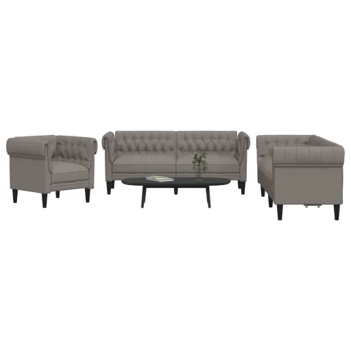 Conjunto de Sofás Tecido Cinzento-Acastanhado (3 pcs)