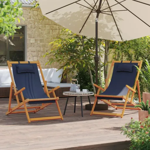 Cadeiras de Praia Dobráveis   Tecido Azul (2 pcs)
