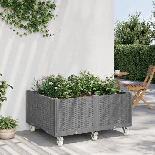 Vaso/Floreira de Jardim c/ Rodas 100x80x54 cm PP Cinzento-Claro