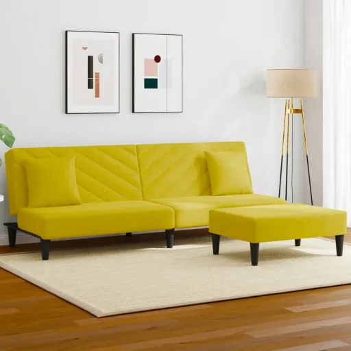 Conjunto de Sofás com Almofadas Veludo Amarelo (2 pcs)