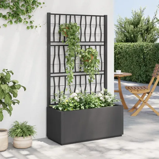 Vaso/Floreira de Jardim c/ Treliça 80x36x140 cm PP Cinza-Escuro