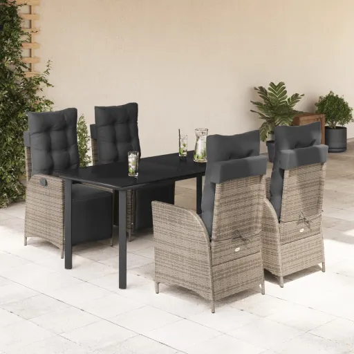 Conjunto de Jantar p/ Jardim c/ Almofadões Vime PE Cinza (5 pcs)