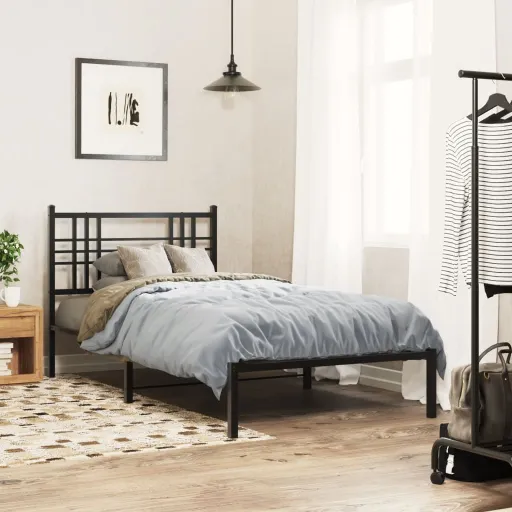 Estrutura de Cama com Cabeceira 100x190 cm Metal Preto