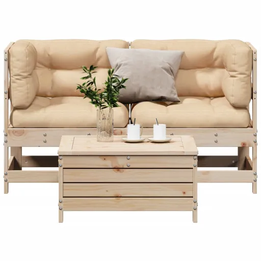 Conjunto Lounge de Jardim c/ Almofadões Pinho Maciço (3 pcs)