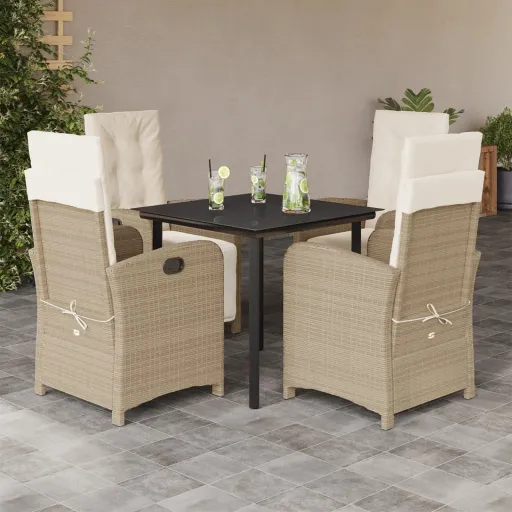 Conjunto de Jantar p/ Jardim com Almofadões Vime PE Bege (5 pcs)