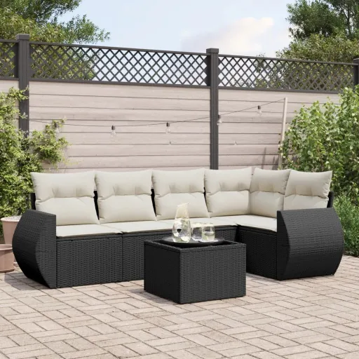 Conjunto Sofás de Jardim c/ Almofadões Vime PE Preto (6 pcs)