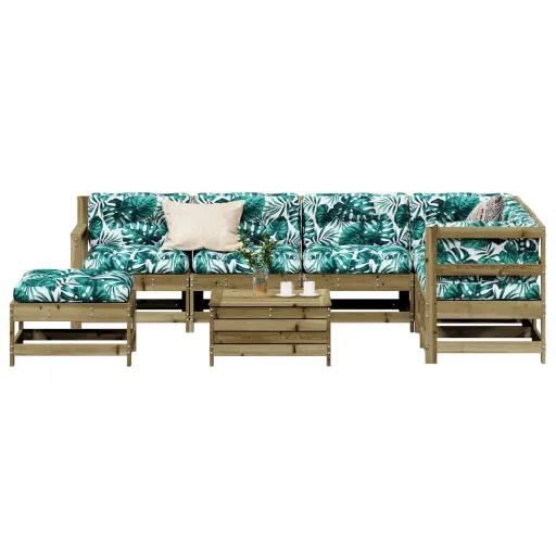 Conjunto Lounge de Jardim c/ Almofadões Pinho Impregnado (8 pcs)